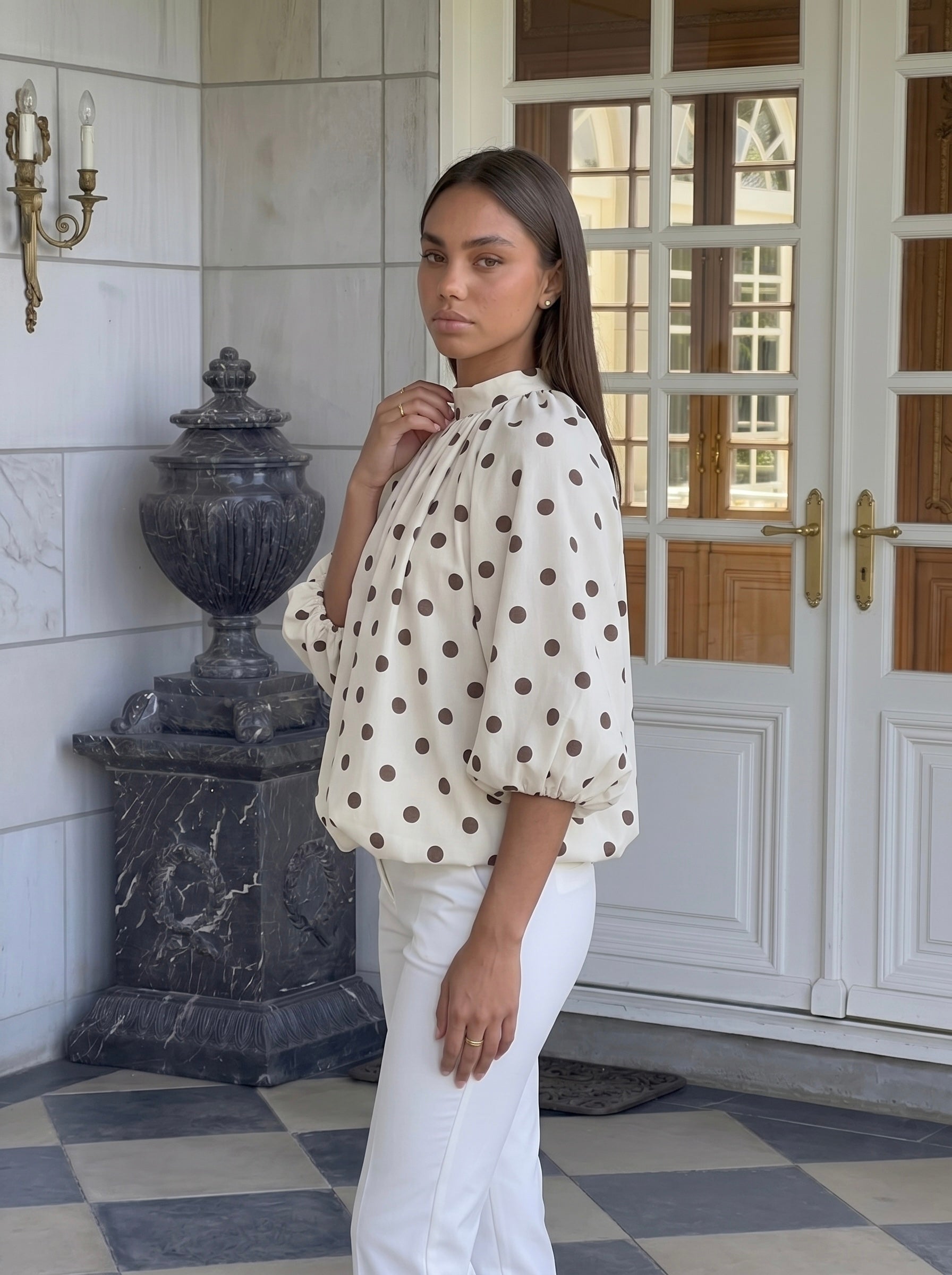 Blouse manches ballon à pois