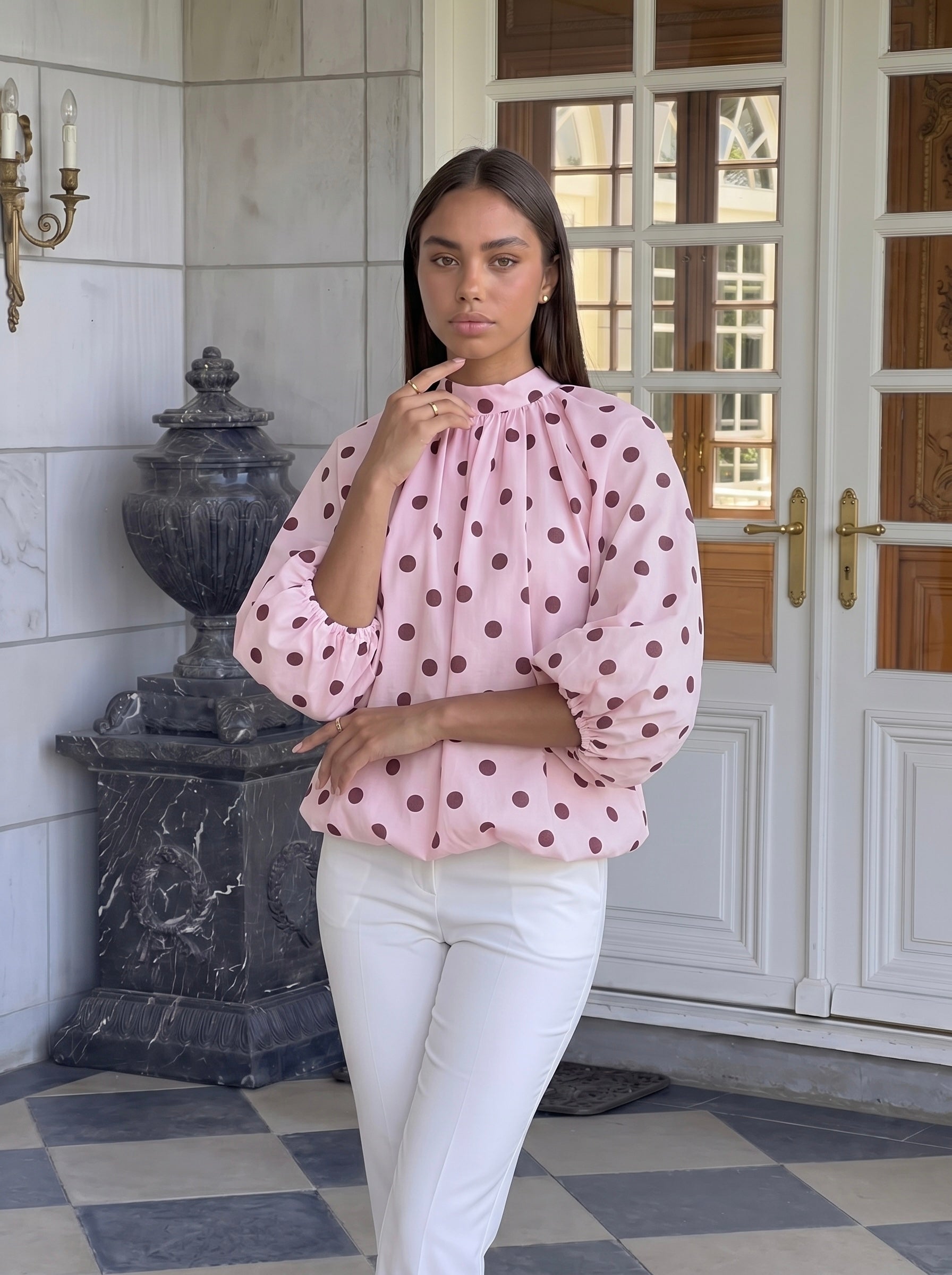 Blouse manches ballon à pois