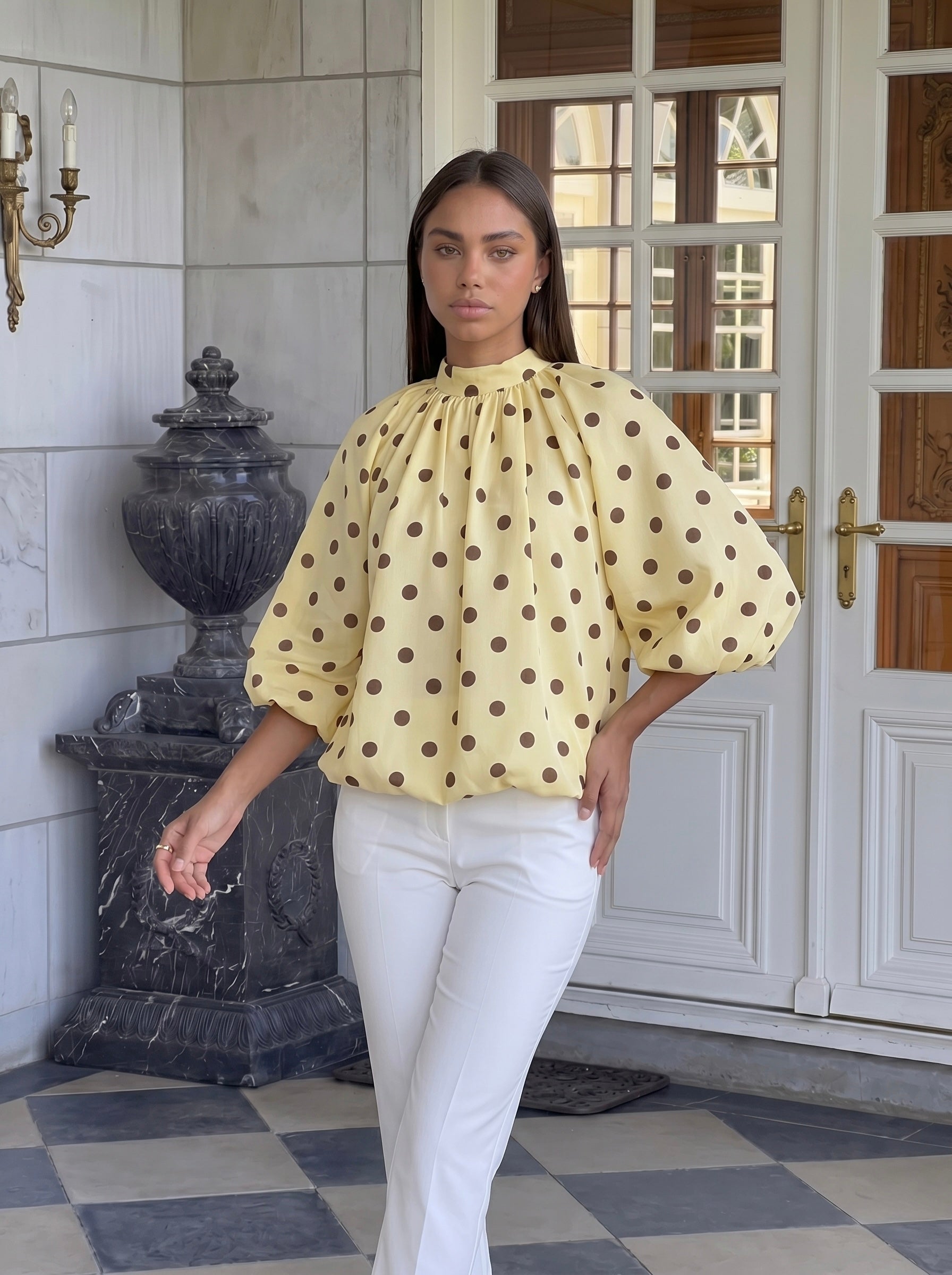 Blouse manches ballon à pois