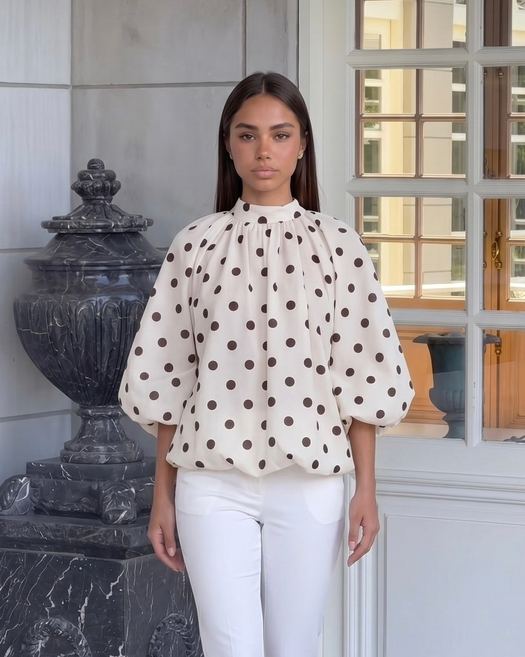 Blouse manches ballon à pois