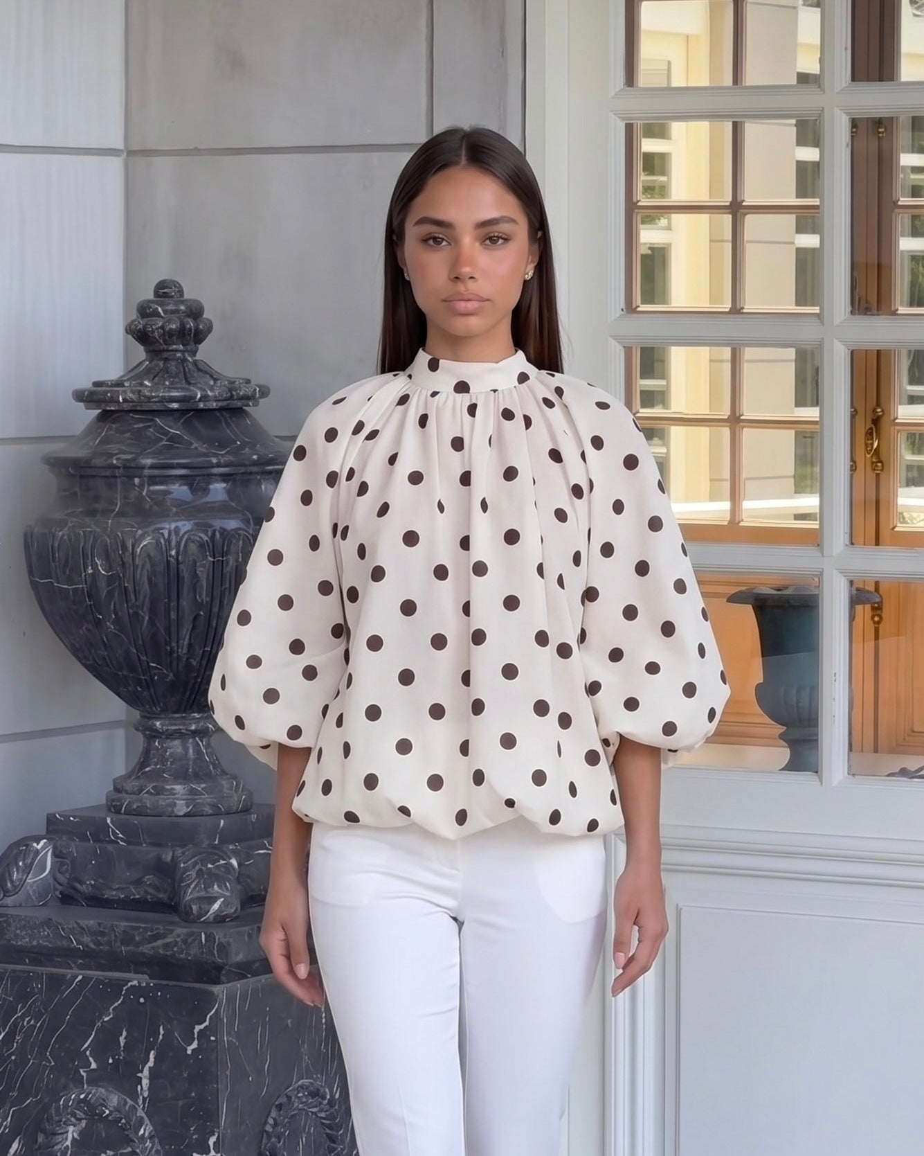 Blouse manches ballon à pois