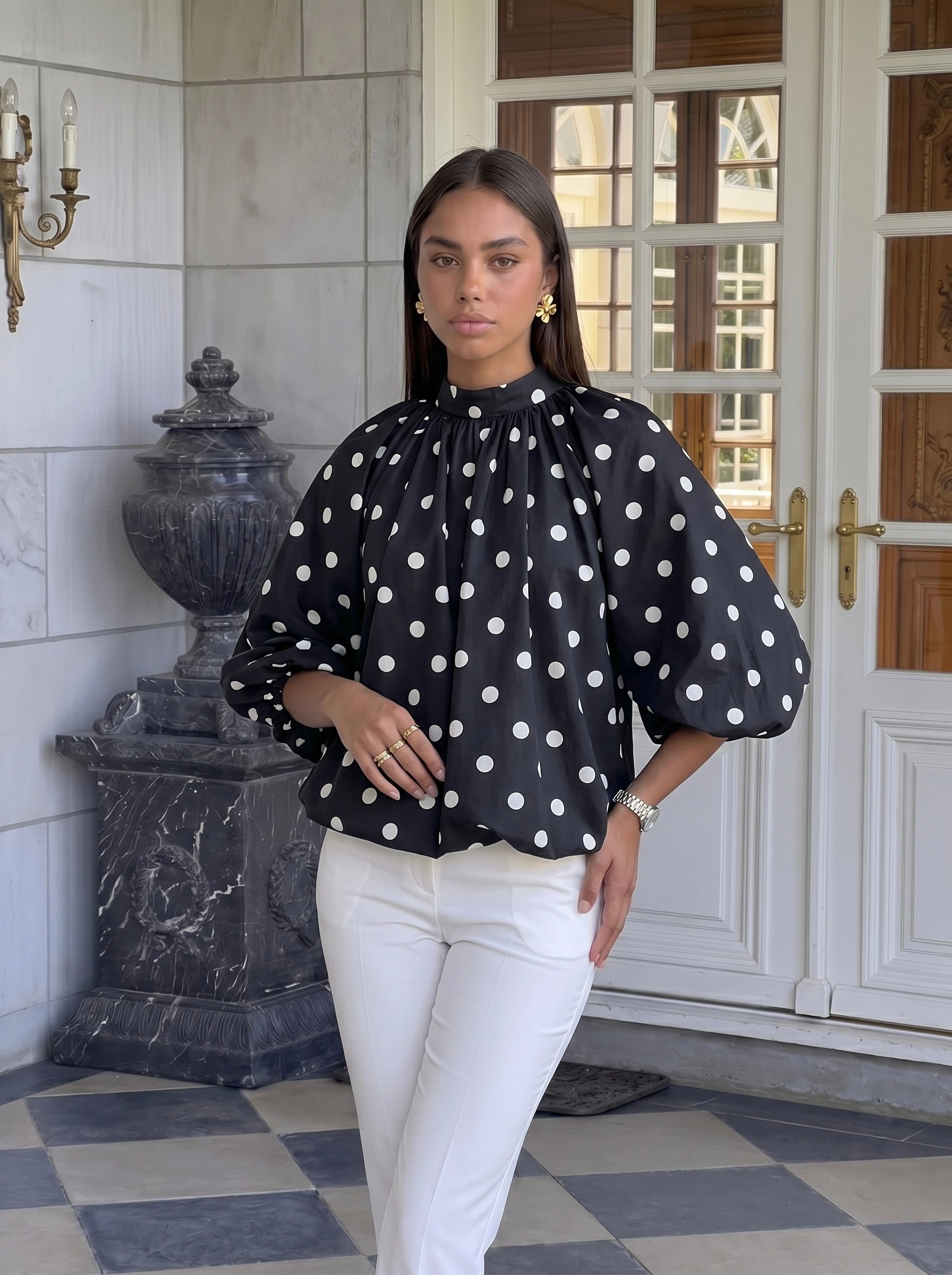 Blouse manches ballon à pois