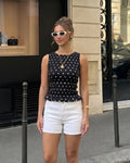Top sans manches smocké à pois