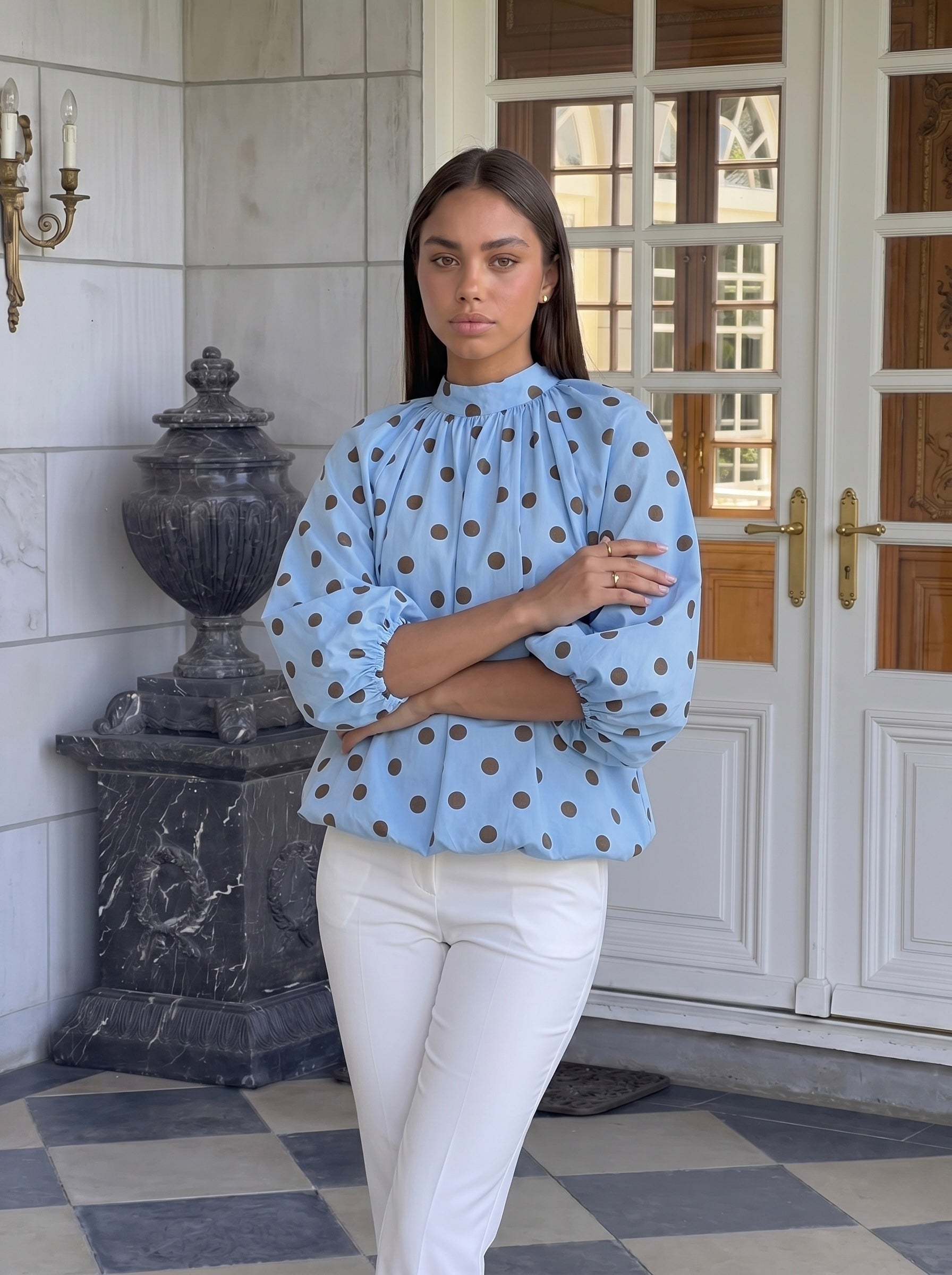 Blouse manches ballon à pois