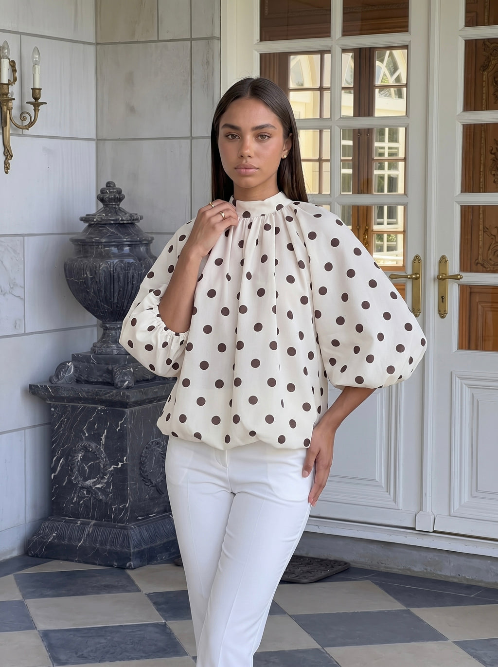 Blouse manches ballon à pois
